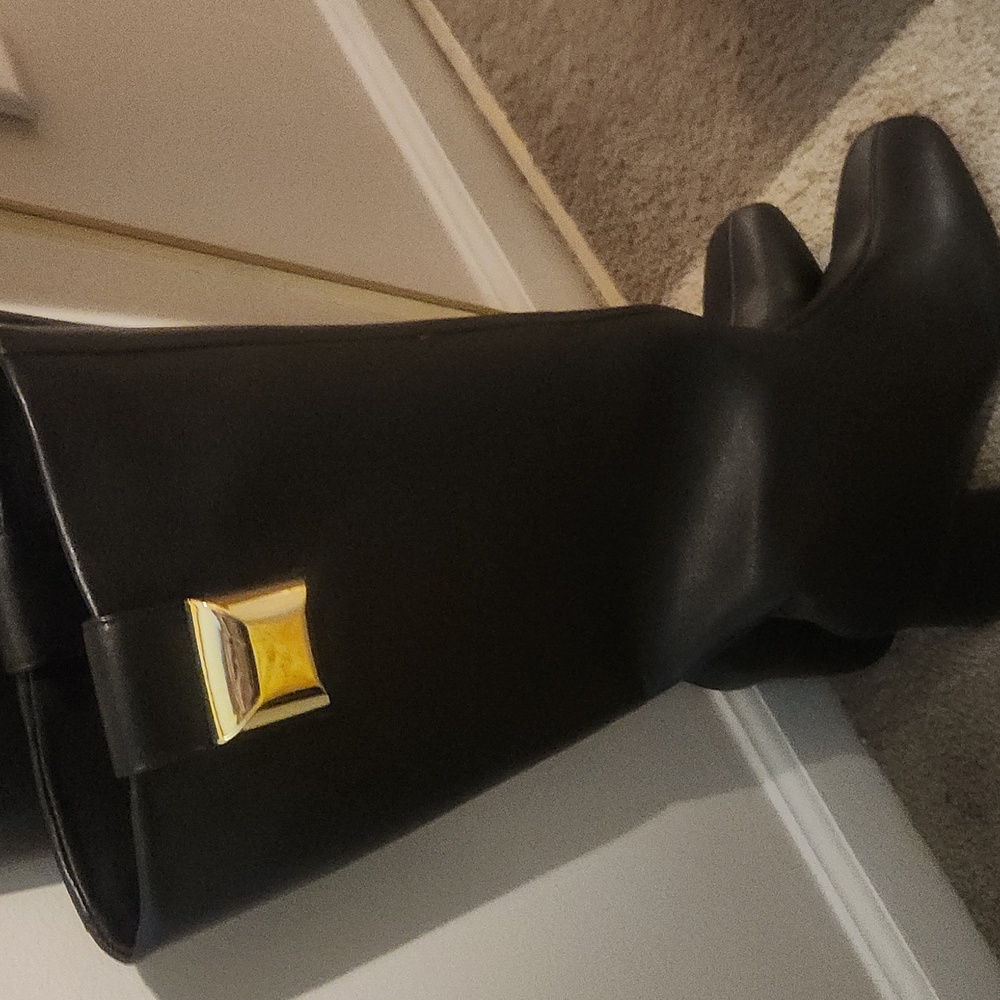 KATY PERRY BLACK knee high Faux LEATHER BOOTS